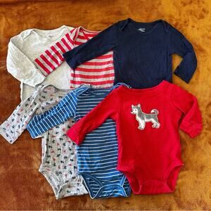 Carter’s Boys 12 Month Long Sleeved Red Blue Onesies Bundle of 6